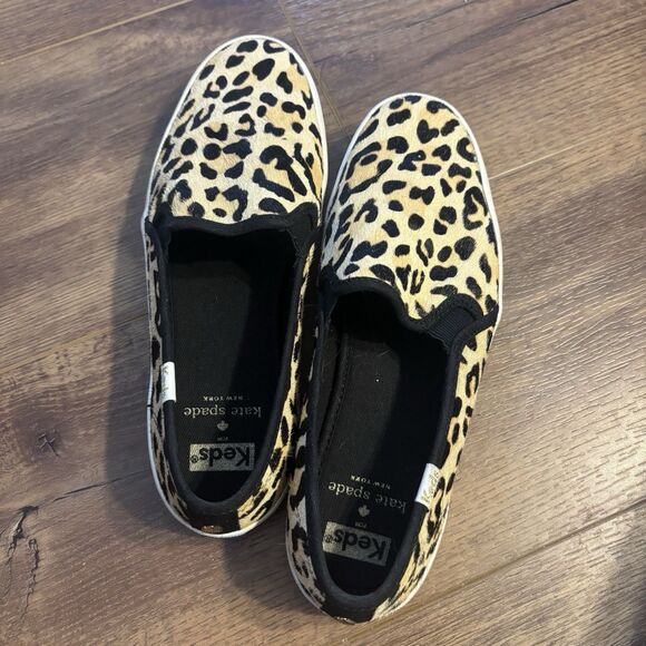 Kate Spade x Keds Sneakers Genuine Leather Leopard Print Calf Hair Slip On 6.5 - Picture 3 of 11